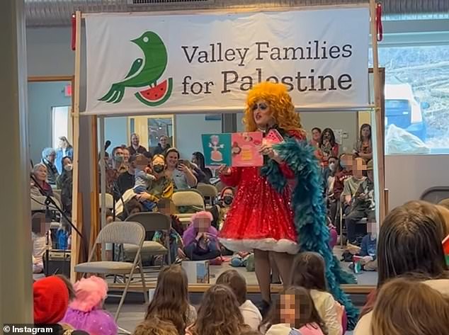 Drag queen Lil Miss Hot Mess read her book 'If You're a Drag Queen and You Know It' and had the kids sing 'Free Palestine'