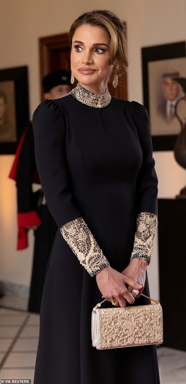 The joyous occasion is also set to make Queen Rania, 53, (pictured) a grandmother and King Abdullah II bin Al-Hussein, 62, a grandfather, for the first time.