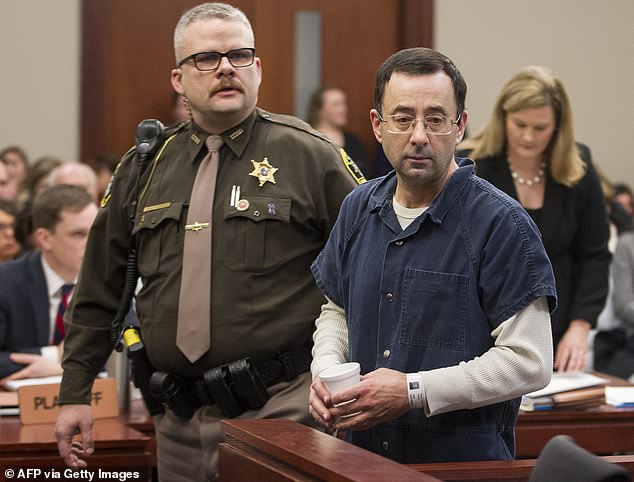Larry Nassar is pictured during his sentencing hearing in Michigan in January 2018.