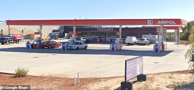 A man has been arrested after another died following an alleged assault at an Ampol service station (pictured) in Dawesville, Western Australia, on Friday morning.