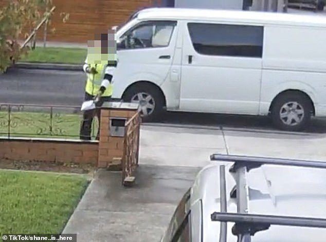 Images of the careless delivery show the courier dropping the package on the floor instead of in the mailbox or front door (pictured).
