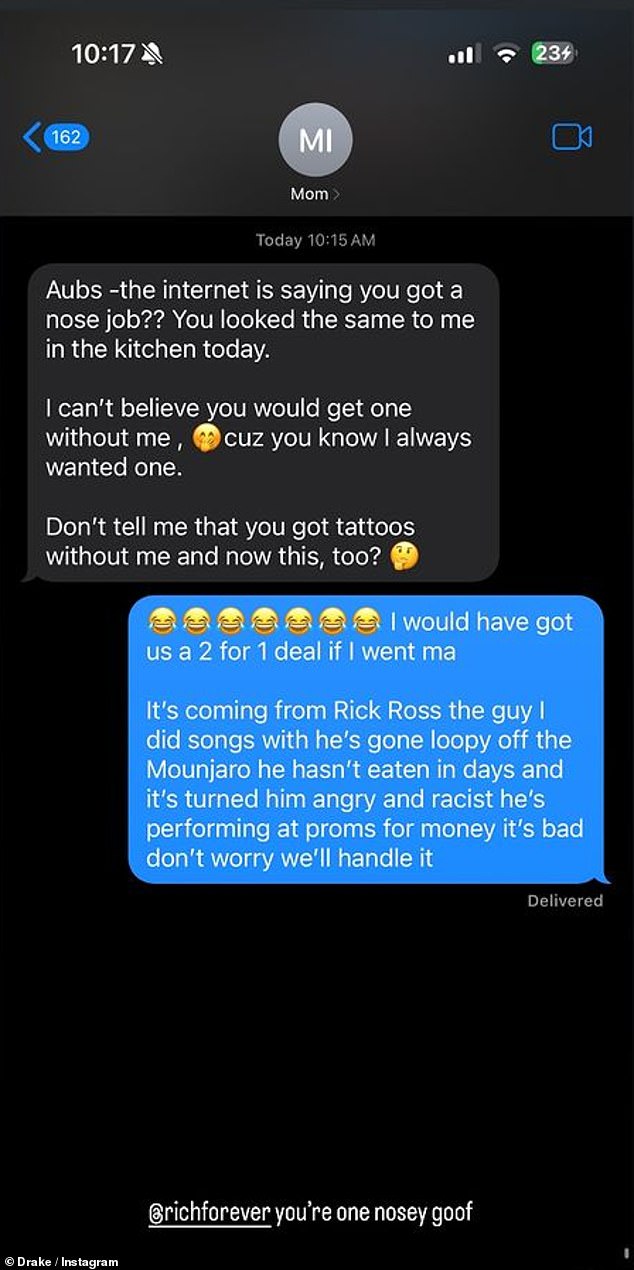 Drake has refuted the allegations with the screenshot above, which he claims shows a conversation between him and his mother.