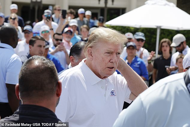 Donald Trump greets the stars of LIV Golf at his