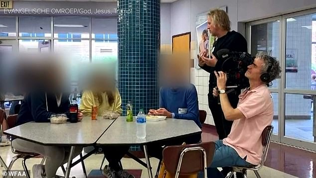 The team films students at Central High School in Texas as part of their documentary episode 'Texas - War on Woke'.