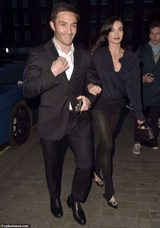Ed Westwick and his fiancée Amy Jackson looked glamorous in black dresses as they attended the Dr Sturm Skincare party at Chiltern Fire Station in London on Thursday.