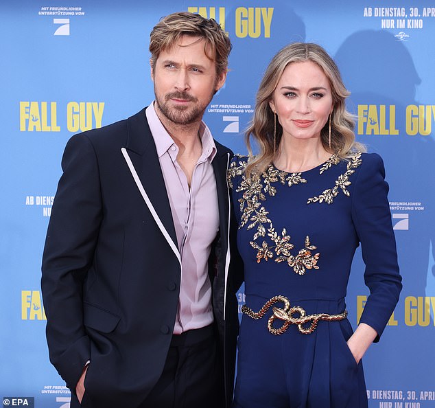 Emily Blunt, 41, and Ryan Gosling, 43, hit the red carpet at the Berlin premiere of their new movie The Fall Guy on Friday.