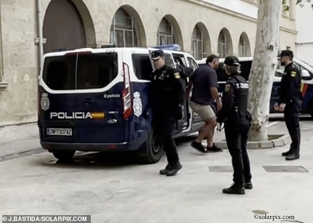English rugby international Billy Vunipola has been arrested following a violent incident in a Mallorca pub in which police shot him twice with a Taser: the image shows his arrival at Palma court