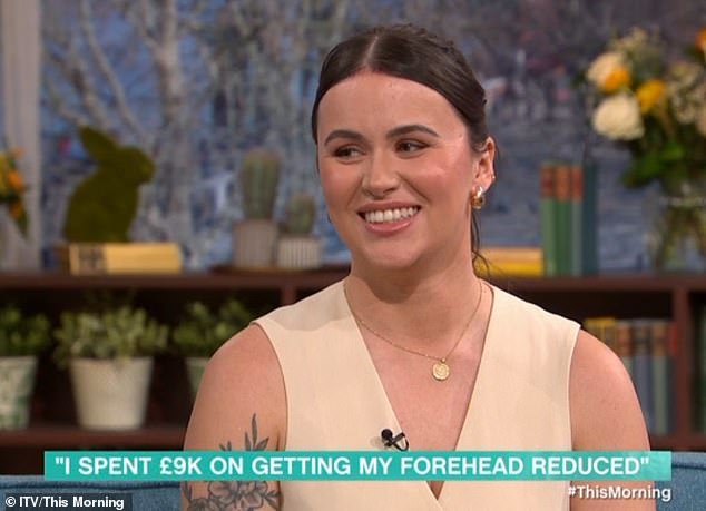 Beth Halsey, 27, said she can now be herself after spending £9,000 to surgically reduce her hairline.