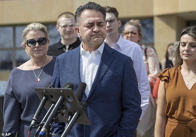 Donny Hernández (pictured) fought back tears as he thanked those who have supported his family since Nicolae Miu, 54, massacred his son Isaac Schuman, 17, in September 2022.