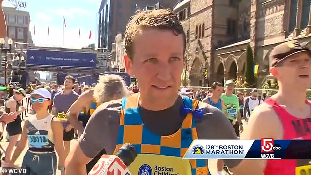 Patrick Clancy (pictured), father of three children allegedly strangled by their mother, has paid an emotional tribute to them after crossing the finish line of the Boston Marathon.