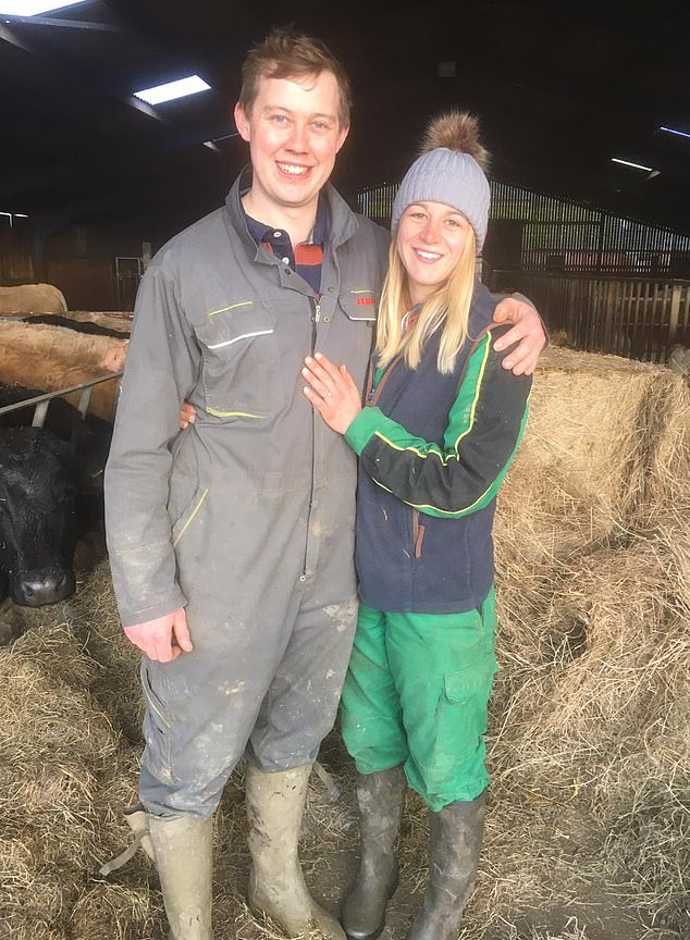 Father-to-be Henry Ward, 33 (pictured with wife Emma), was left £1million out of pocket after his farm flooded.