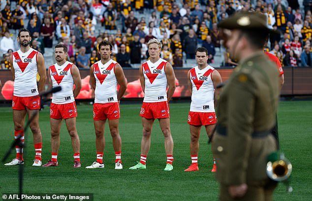 The last message and Australian anthem were played before the match between the Sydney Swans and the Hawthorn Hawks in their Anzac clash on Sunday.