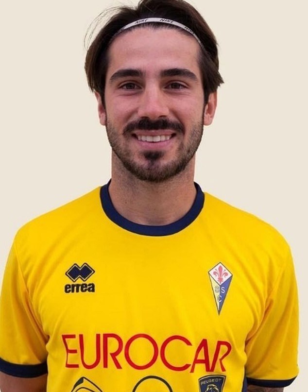 Castelfiorentino striker Mattia Giani (pictured) was rushed to hospital after clutching his chest and collapsing seconds after shooting on goal.