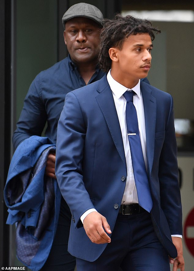 Football great Wendell Sailor has revealed the torment behind the sexual assault allegations his son Tristan was forced to endure (pictured together before appearing in court in 2020)