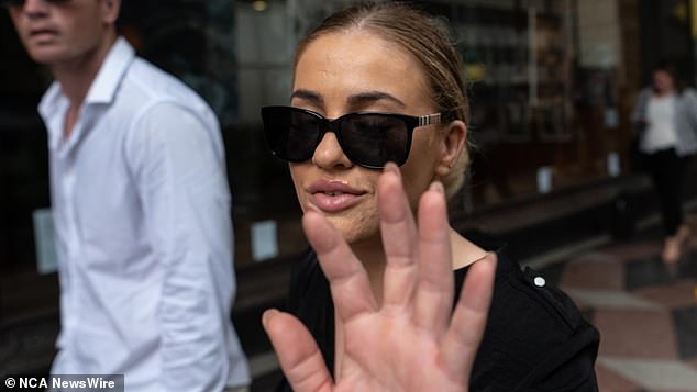 Former reality star Jordan Finlayson appeared at Sydney's Downing Street Central Local Court on Friday for sentencing after pleading guilty to four counts of falsifying medical certificates while on bail.  Pictured: Finlayson outside the pitch