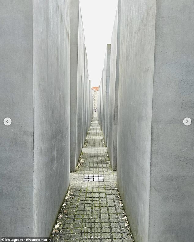 She included an image of the Memorial to the Murdered Jews of Europe, described as “a place of contemplation, a place of remembrance and warning.”
