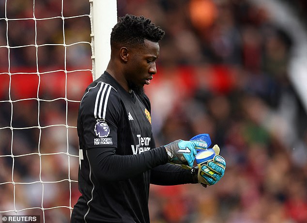 André Onana applied Vaseline to his gloves during Manchester United's draw against Liverpool