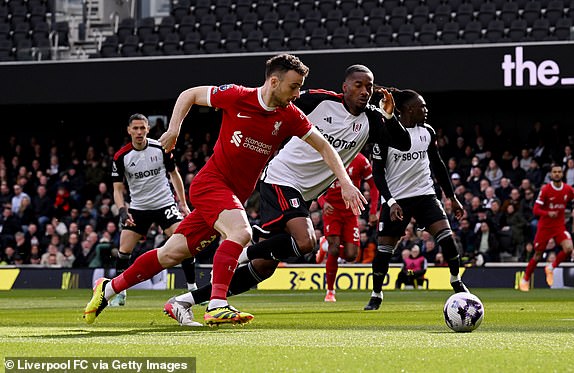 LONDON, ENGLAND - APRIL 21: (SUN, SUN SUNDAY) Diogo Jota of Liverpool during the Premier League match between Fulham FC and Liverpool FC at Craven Cottage on April 21, 2024 in London, England.  (Photo by Andrew Powell/Liverpool FC via Getty Images)