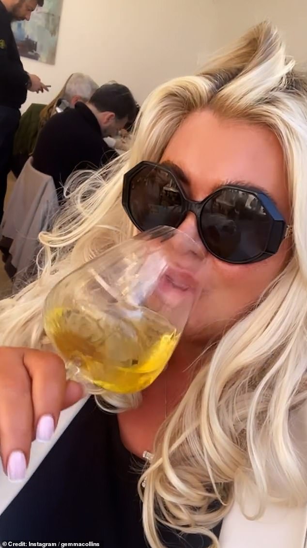 Gemma Collins enjoyed a glass of wine as she expressed her excitement for the warmer days ahead on Instagram on Saturday.