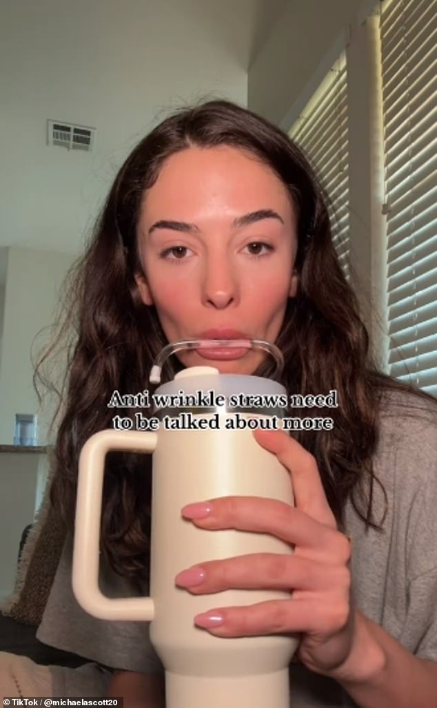 Generation Z has popularized the use of anti-wrinkle straws (pictured: influencer Michaela Scott using an anti-wrinkle straw)