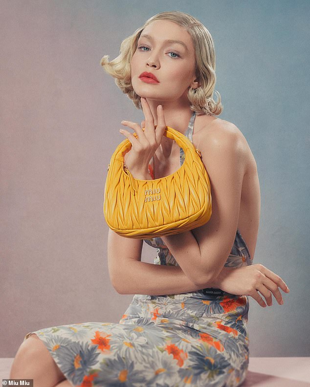 Gigi Hadid exuded vintage glamor while promoting Miu Miu's latest range of luxury bags