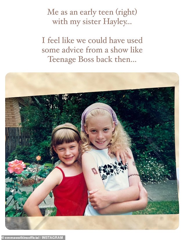 Emma Watkins has shared a sweet photo from her childhood.  Pictured: Emma with her younger sister Hayley.