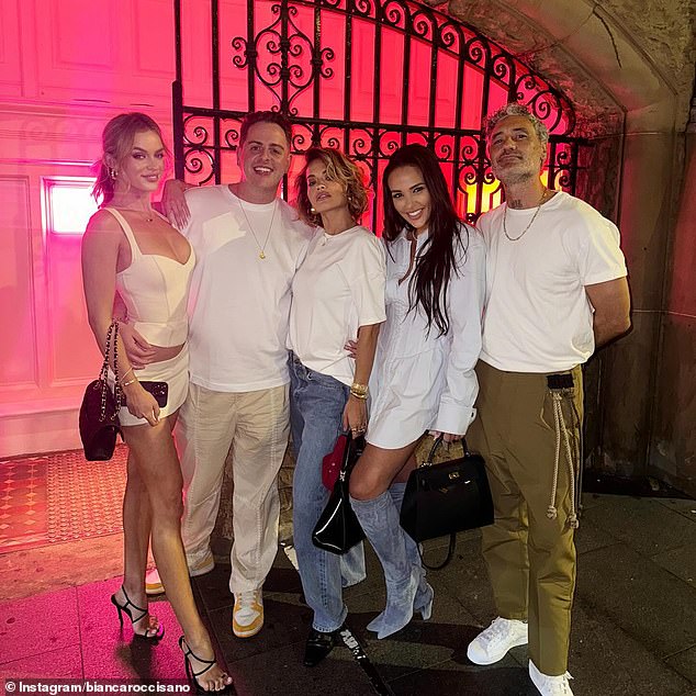 Rita and her husband Taika Waititi (far right) enjoyed a relaxing Friday night in Sydney with Madeleine Holtznagel (far left) and Bianca Roccisano (second right)