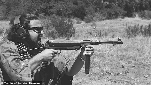 Texas congressional candidate and gun enthusiast Brandon Herrera fires the MP-40, a rifle made famous because it was used by the Nazis during the Holocaust.
