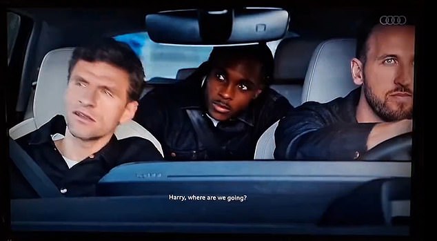 Harry Kane starred in an Audi advert alongside his Bayern Munich teammates, Thomas Muller (left) and Mathys Tel (centre).