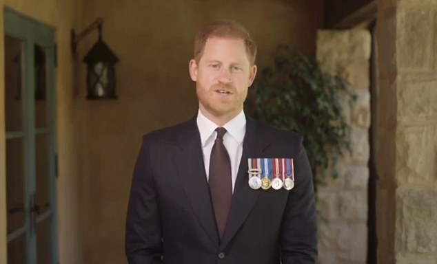Prince Harry used a series of medals to present an American combat medic with the Soldier of the Year Award via video message.