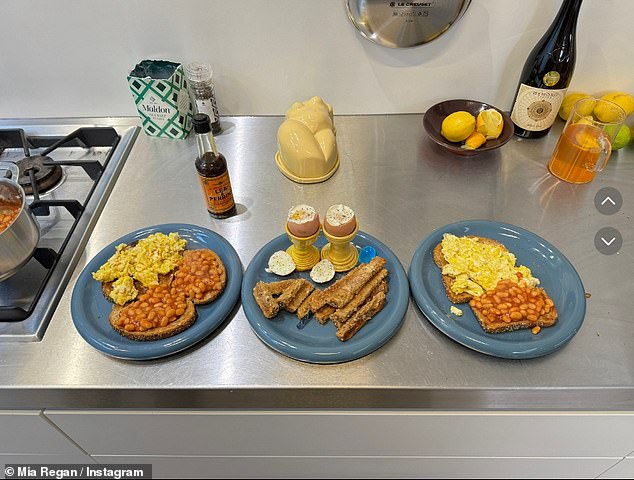 Mia may have moved in with friends judging by the three plates laid out at breakfast time, laden with toast, eggs and beans on the kitchen work surface.