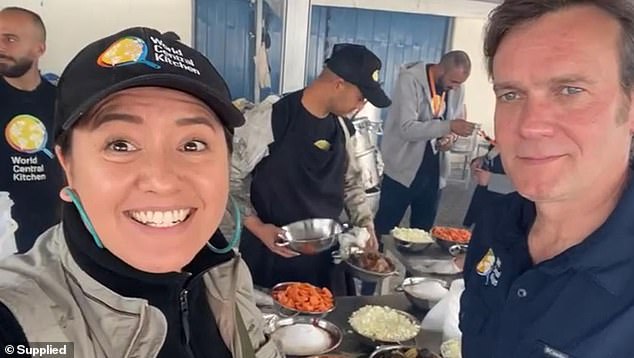 The last video shared of Australian aid worker Lalzawmi 'Zomi' Frankcom (left) before she was killed in an airstrike on Monday shows her helping to prepare food for Palestinians.