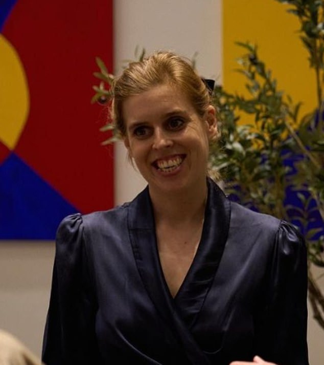 Princess Beatrice (pictured) attended an event in Dubai on Thursday designed to foster collaboration between businesspeople from the United Arab Emirates and the United Kingdom.