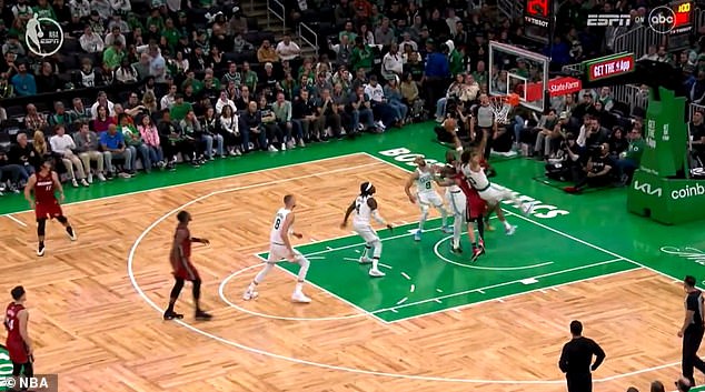 Caleb Martin fouled Jayson Tatum hard in the final 60 seconds.  from Heat-Celtics on Sunday