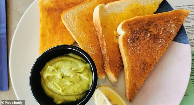 The unhappy diner shared a photo on Facebook showing two slices of white toast placed on a plate next to a small pot of avocado and a slice of lemon.