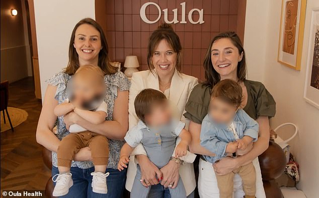 Modern midwifery company Oula, backed by Chelsea Clinton, has been the subject of a lawsuit alleging that the clinic left a baby with permanent brain damage.  Pictured: Oula founders Adrianne Nickerson (left) and Elaine Purcell (center)
