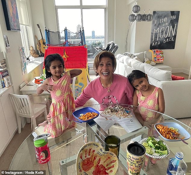 Hoda Kotb photographed in her upper Manhattan apartment with her daughters Hope and Haley