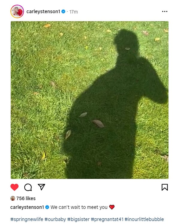 Hollyoaks' Carly Stenson revealed on Tuesday that she is pregnant with her second child and took to Instagram to share a snap of her baby bump shadow.