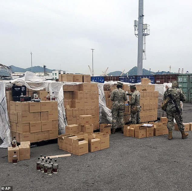 The Mexican Navy found 7,200 bottles of liquid labeled as mezcal that actually contained liquid methamphetamine bound for Australia in August last year (pictured).