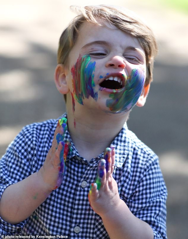 Prince Louis creates some rainbow-shaped artwork in thanks to the NHS in 2020
