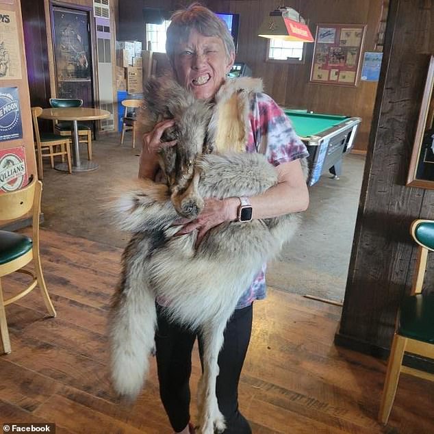 Amid this fierce public outcry, Roberts' relative Jeanne Ivie-Roberts, seen here jokingly recreating the scene in a wolf skin, has expressed her support.