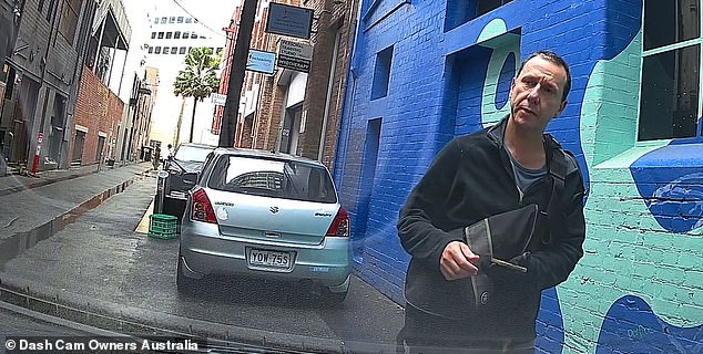 The outraged driver argued with the man (pictured) and demanded to know where the other car was, before the pedestrian was forced to give up the empty space.