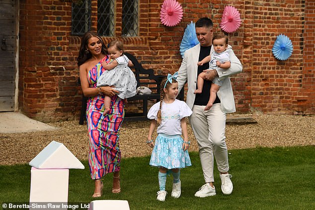 Amy Childs hosted a lavish birthday party for her twins at the 16th-century mansion Leez Priory in Essex on Saturday.