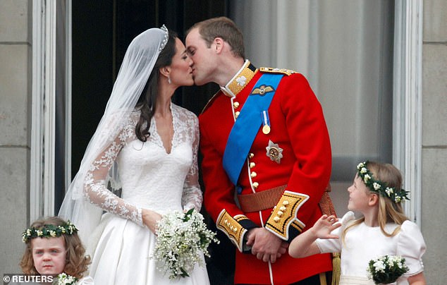 Kate and William married 13 years ago, in 2011, at Westminster Abbey in a beautiful and stunning ceremony.  Above: the couple kissing on the balcony of Buckingham Palace