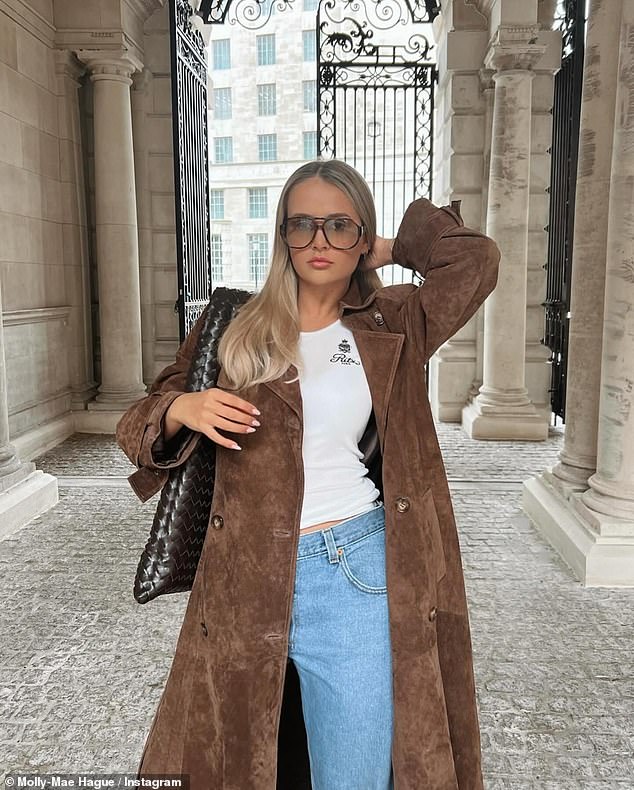 Molly-Mae Hague, 24, gave her fans a glimpse of her luxurious £678-a-night trip to London with designer luggage, cake and a separate bathroom.