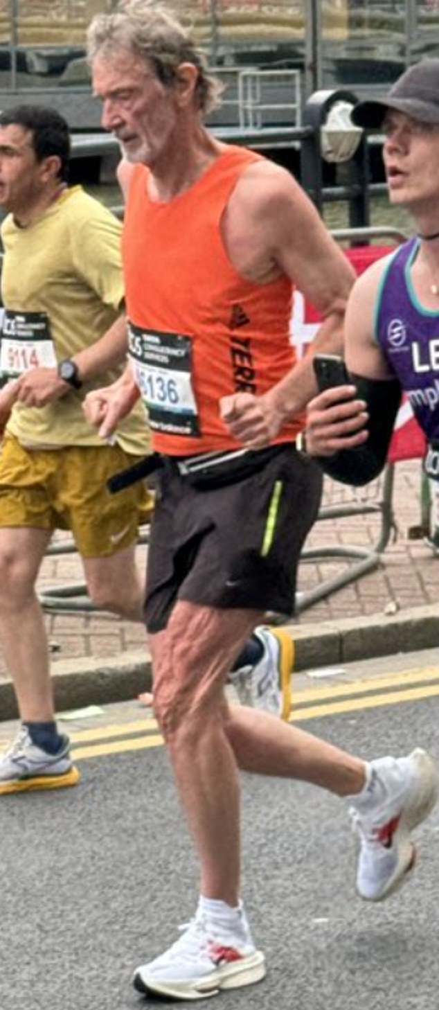 Sir Jim Ratcliffe running in the London Marathon.  The 71-year-old managed an impressive time of four hours, 32 minutes and 52 seconds.