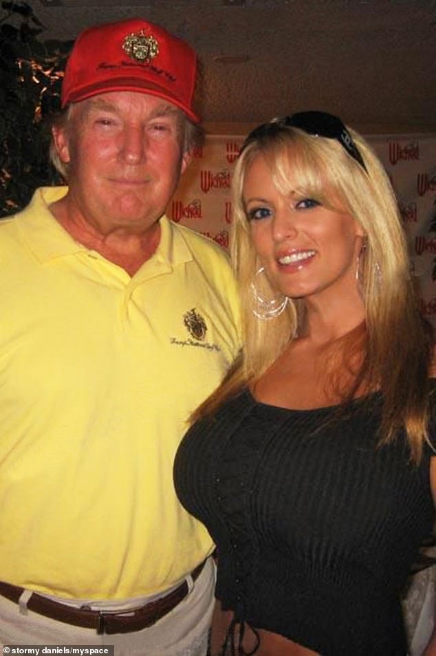 Stormy Daniels with Donald Trump in 2006. She alleges they had an affair after meeting at a golf tournament.