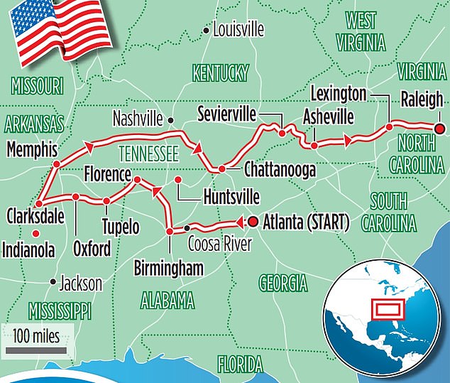 Andrew Harries embarks on a 2,200-mile barbecue road trip across the southern United States that includes Georgia, Alabama, Mississippi, Tennessee and North Carolina (above)