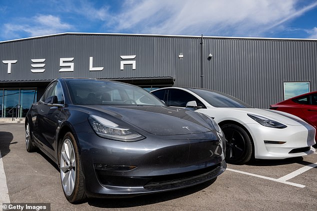 Tesla has reported a drop in sales in a further sign that the electric car industry is faltering (Tesla cars pictured at a dealership in Austin, Texas, US)