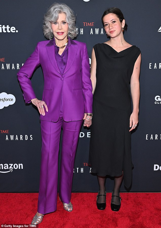 Jane Fonda, 86, beamed with happiness as she took her granddaughter Viva Vadim, 21, to the TIME Earth Awards Gala in New York on Wednesday.